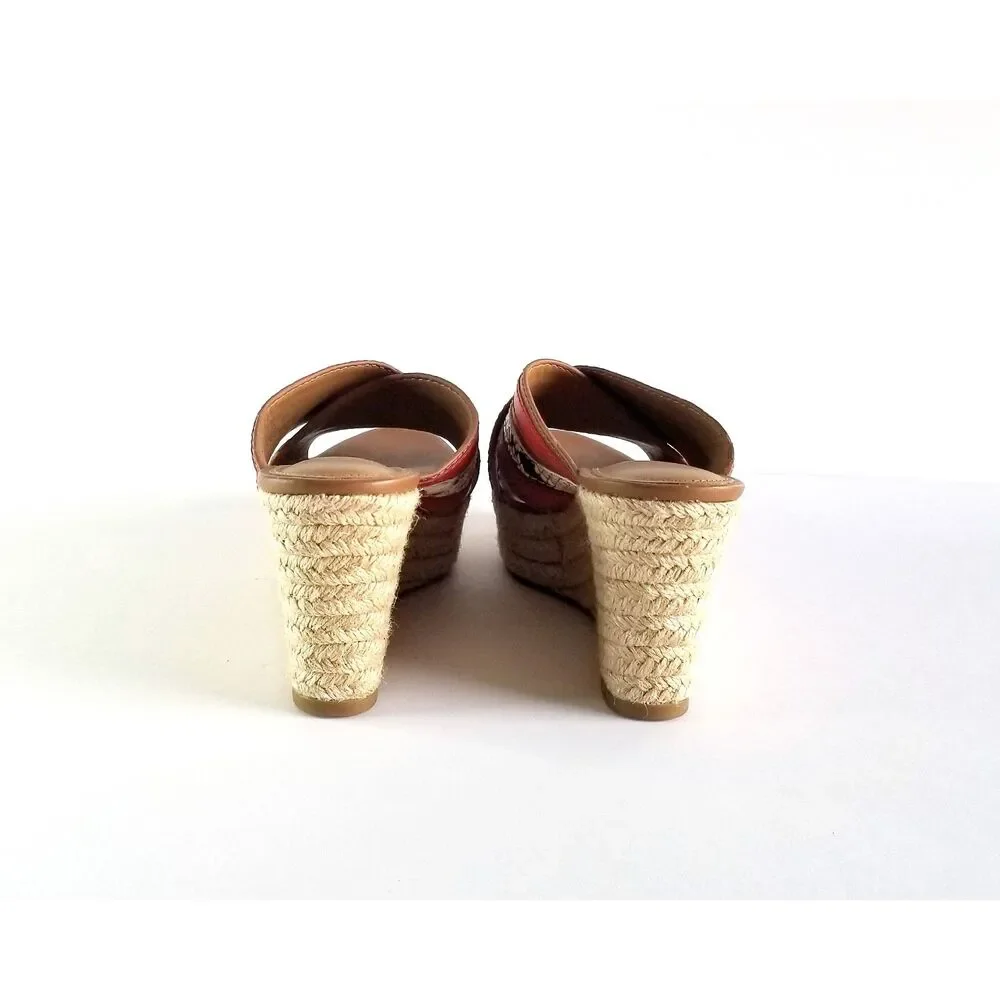 COACH Florentine Espadrille Wedge Sandals Sz 6 Red Tan Snake Print Platform - Picture 8 of 12